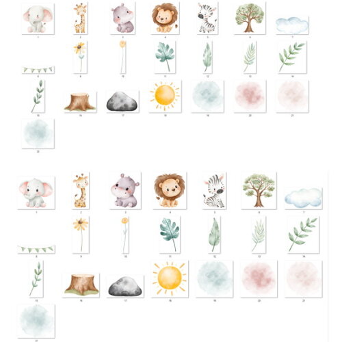 Kit Digital Safari Aquarela - Combo 4 Kits 108 Png + Papéis
