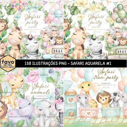 Kit Digital Safari Aquarela - Combo Ilustrações #1