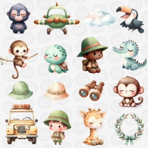 Kit Digital Safari Aquarela - Jungle Adventure