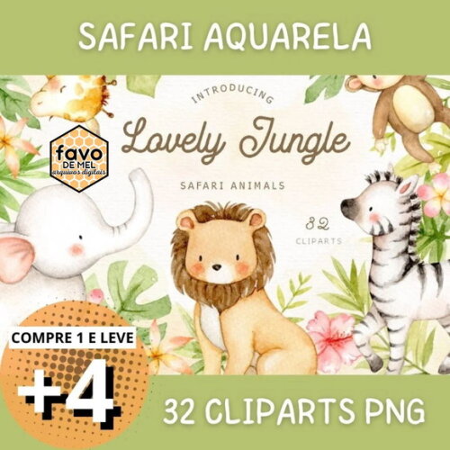 Kit Digital Safari Aquarela - Lovely Jungle