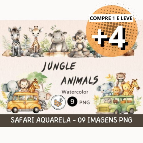 Kit Digital Safari Aquarela - Jungle Animals