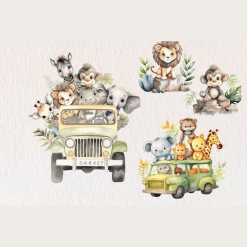 Kit Digital Safari Aquarela - Jungle Animals
