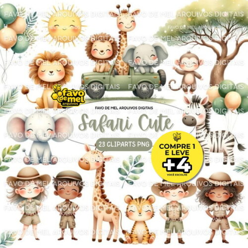 Kit Digital Safari Aquarela #39 Safari Cute