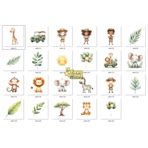 Kit Digital Safari Aquarela #39 Safari Cute