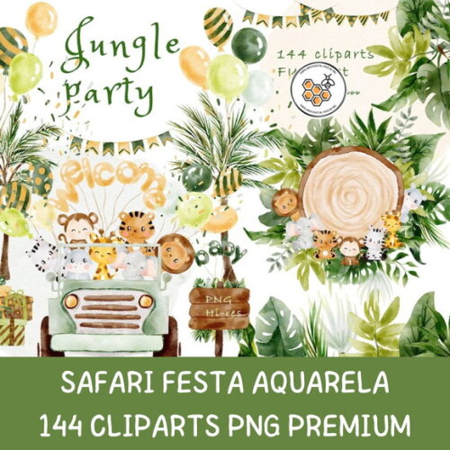 Kit Digital Safari Aquarela Premium - Jungle Party