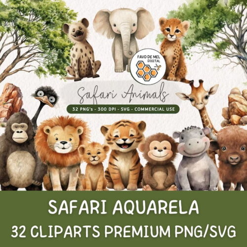 Kit Digital Safari Aquarela Premium - Safari Animals (kd)