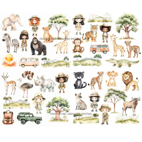 Kit Digital Safari Aquarela Premium (gs)