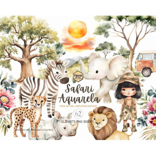 Kit Digital Safari Aquarela Premium (gs)