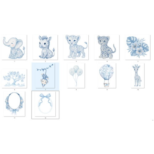 Kit Digital Safari Azul Toile de Jouy - Chá de Bebê