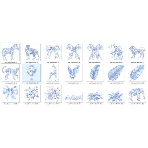 Kit Digital Safari Azul Toile de Jouy - Chá de Bebê 21 Png
