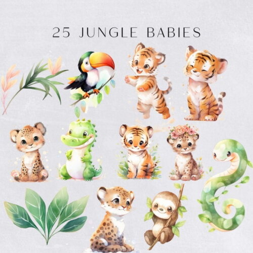 Kit Digital Safari Baby Aquarela 07 - Jungle Babies (hc)