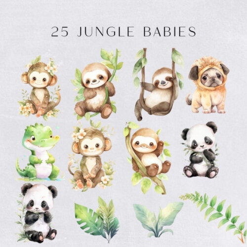 Kit Digital Safari Baby Aquarela 07 - Jungle Babies (hc)