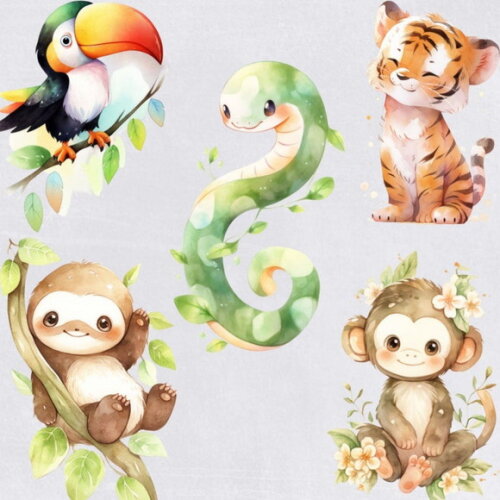 Kit Digital Safari Baby Aquarela 07 - Jungle Babies (hc)