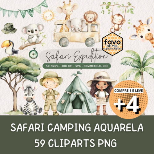 Kit Digital Safari Camping Aquarela - Expedition (kd)