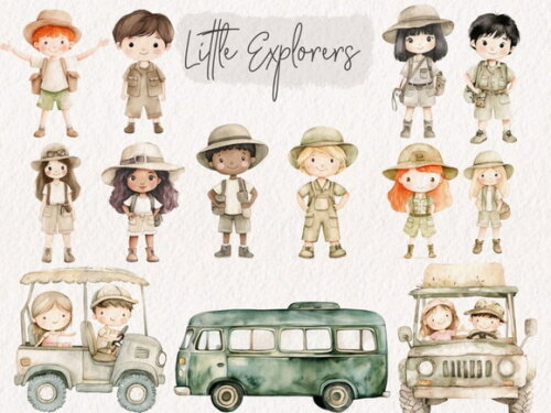 Kit Digital Safari Camping Aquarela - Expedition (kd)