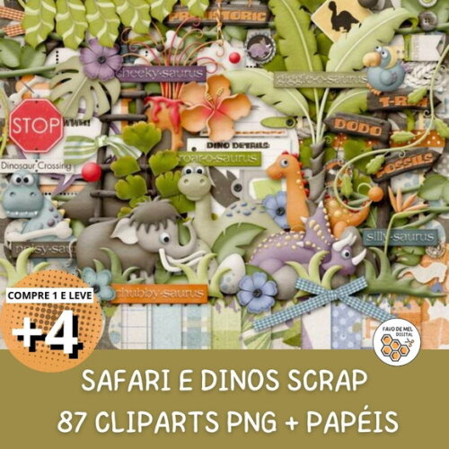 Kit Digital Safari e Dinossauros Scrapbook Rawwr