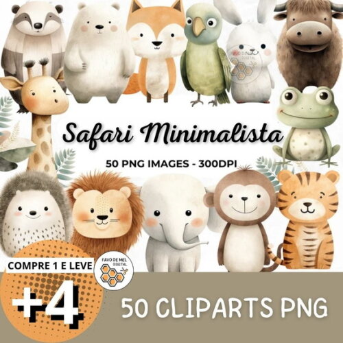 Kit Digital Safari Minimalista Aquarela - Whimsical (artfs)