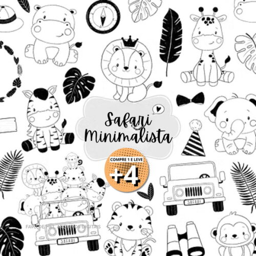 Kit Digital Safari Minimalista Preto e Branco Png