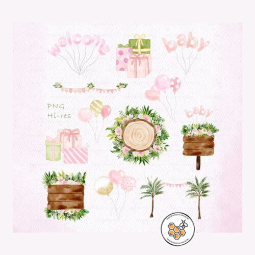 Kit Digital Safari Pink Aquarela Premium - Pink Jungle