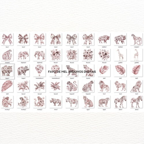 Kit Digital Safari Rosa Toile de Jouy Bebê Minimalista Png