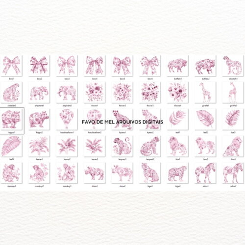 Kit Digital Safari Rosa Toile de Jouy Bebê Minimalista Png