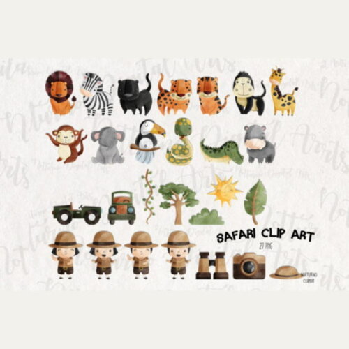 Kit Digital Safari Selva Aquarela #sf007