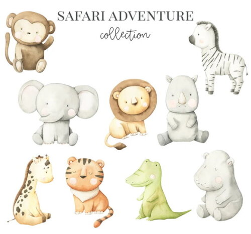 Kit Digital Safari Trem Aquarela - Safari Adventure