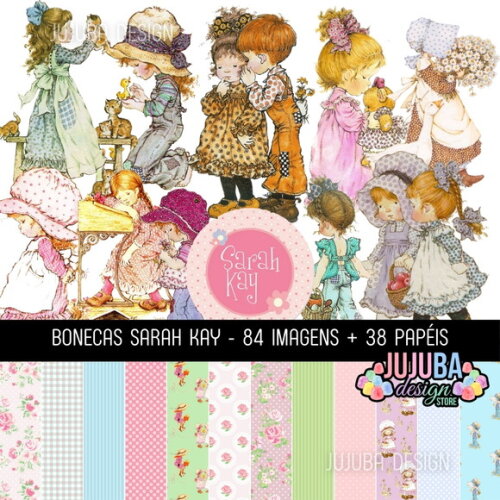 Kit Digital Sarah Kay - Bonecas Vintage com Papéis Png Jpg