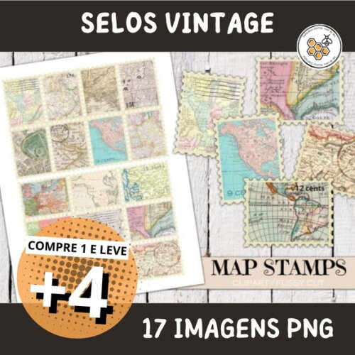 Kit Digital Selos Mapas Vintage - Maps Stamps