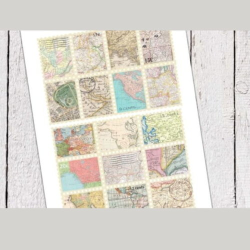 Kit Digital Selos Mapas Vintage - Maps Stamps