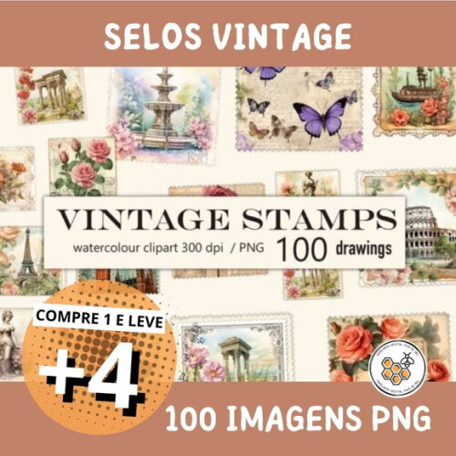Kit Digital Selos Vintage - 100 Selos Digitais