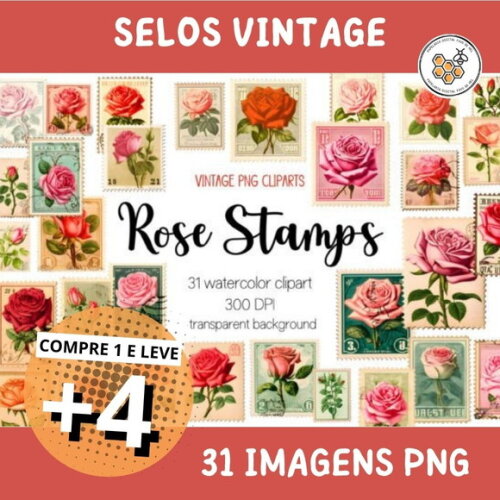 Kit Digital Selos Vintage Rosas - Rose Stamps