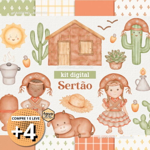 Kit Digital Sertão Aquarela - Elementos Nordestinos