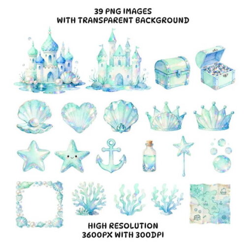 Kit Digital Sereias Aquarela Png