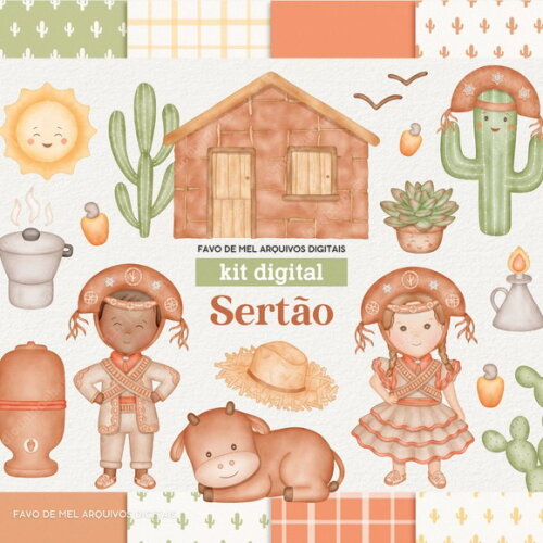 Kit Digital Sertão Sertanejos Cangaceiros Aquarela Png Jpg