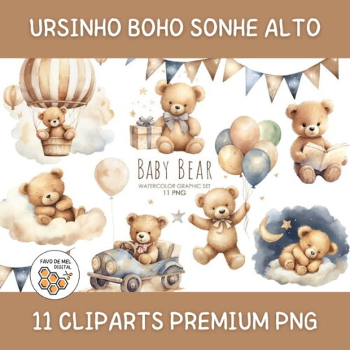 Kit Digital Sonhe Alto Neutro Premium - Baby Bear Boho
