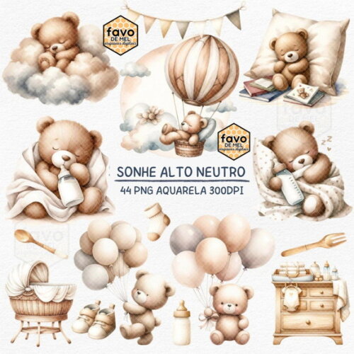 Kit Digital Sonhe Alto Neutro Premium - Sleepy Teddy Bear