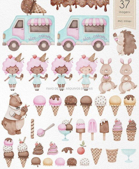 Kit Digital Sorveteria Aquarela Png (pague 1 Leve +4)