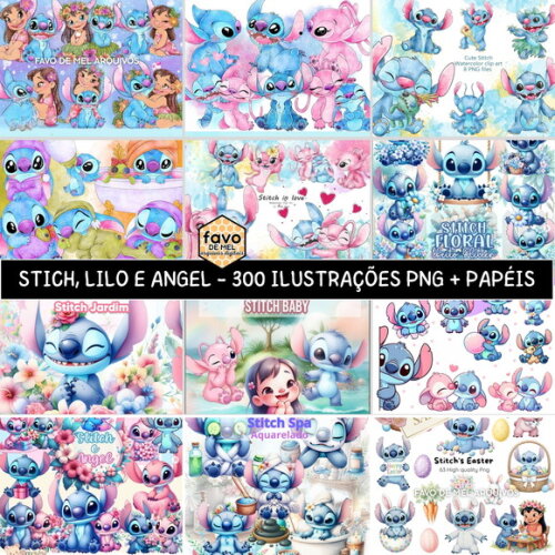 Kit Digital Stitch Aquarela - Pack 12 kits em 1