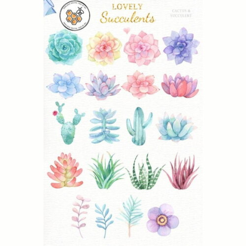 Kit Digital Suculentas Aquarela - Lovely Succulents