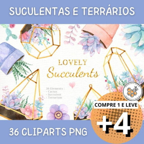 Kit Digital Suculentas Aquarela - Lovely Succulents