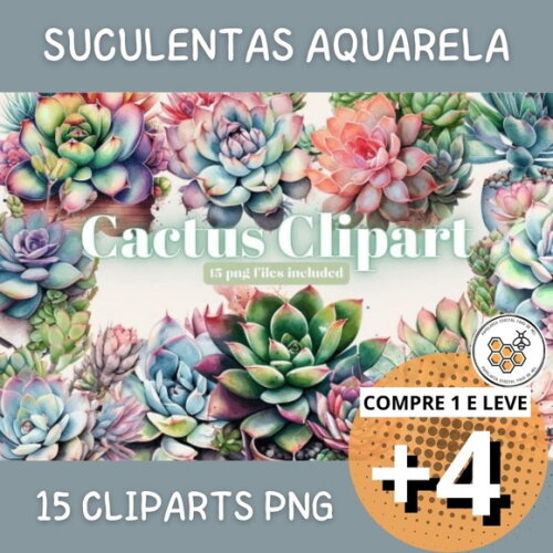 Kit Digital Suculentas Aquarela - Cactus Twd