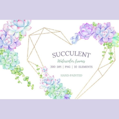 Kit Digital Suculentas Aquarela -succulent Watercolor Frames