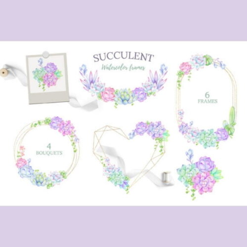 Kit Digital Suculentas Aquarela -succulent Watercolor Frames