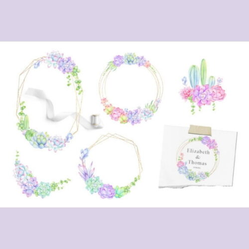 Kit Digital Suculentas Aquarela -succulent Watercolor Frames