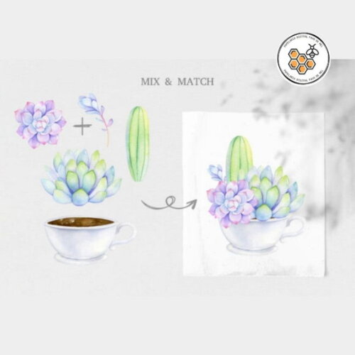 Kit Digital Suculentas Aquarela - Succulent Garden