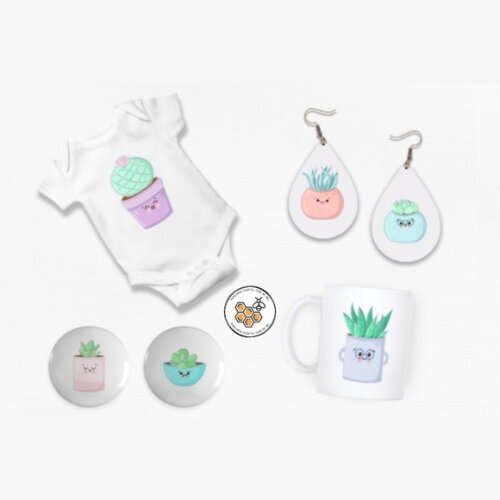 Kit Digital Suculentas Fofas - Cute Kawaii Succulent