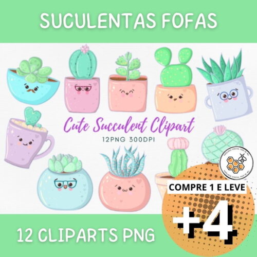 Kit Digital Suculentas Fofas - Cute Kawaii Succulent