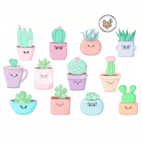 Kit Digital Suculentas Fofas - Cute Kawaii Succulent