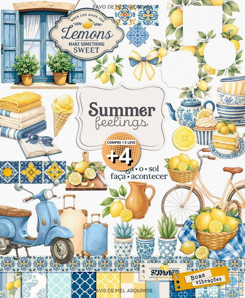Kit Digital Summer Feelings - Limão e Azulejos Png